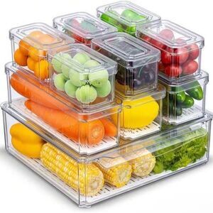 NEW 10 Pack Fridge Organizer Bins With Lids, Stackable Clear Storage Containers